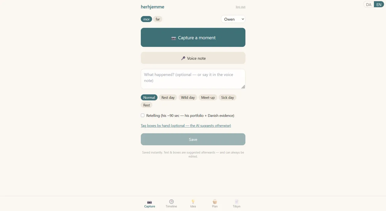 herhjemme — ambient capture of a day's activity