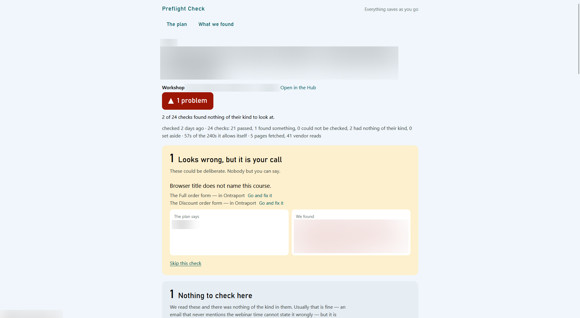 Preflight — a single flagged page with the problem shown
